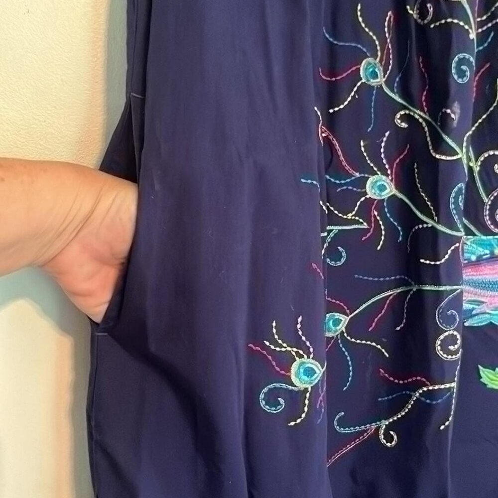 VTG MuuMu Embroidered Peacock PullOver House Beach Dress SZ S by Bechamel w/P - Picture 5 of 9